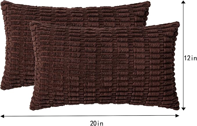 Aegero Pack of 2 Corduroy Decorative Throw Pillow Covers 12x20 InchSoft Boho Striped Pillow Covers Modern Farmhouse Home Decor for Sofa Living Room Couch Bed（Dark Brown） - Image 4
