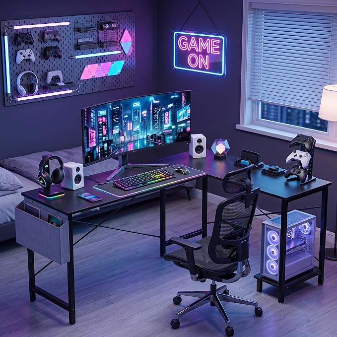 Alpen L Shaped Desk, 50 Inch Computer Desk, Gaming Table Corner Desk for Small Space, Home Office Desk with CPU Stand and Side Storage Bag, Sturdy Writing Workstation for Bedroom, Black - Image 5