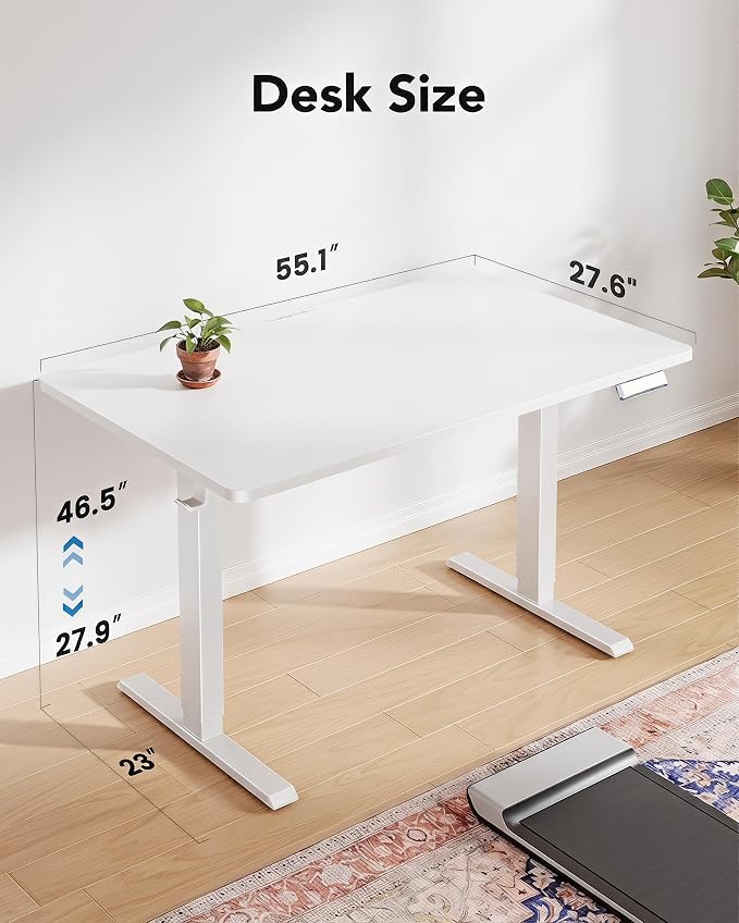 HUANUO Electric Standing Desk,53" x 28" Height Adjustable Desk, 4 Memory Height Settings, Sit to Stand Up Desk for Home Office, with Headphone Hook, Cable Manager, White - Image 3