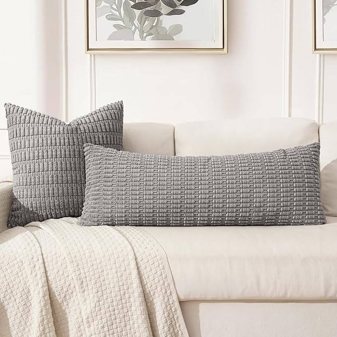 MIULEE Pack of 1 Light Grey Long Body Lumbar Decorative Throw Pillow Cover 14x36 Inch for Bed Couch Sofa Living Room Soft Boho Pillow Cover Modern Farmhouse Home Decor - Image 3