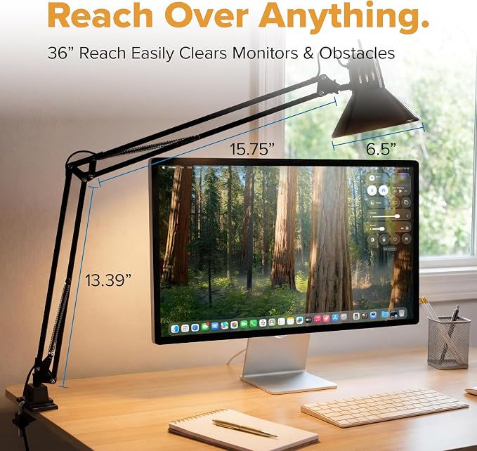 Bostitch Office VLF100 LED Swing Arm Desk Lamp with Clamp Mount, 36" Reach, Includes LED Bulb,Black - Image 5