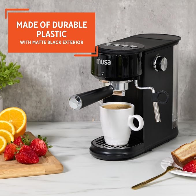 IMUSA 1 or 2 Cup Electric Slimbrew Espresso Cappuccino Coffee Maker, Black | Matte Finish, 20 Bar Pump, Milk Frother, Fast Heating, Hot or Iced Drinks, Home Baristas - Image 3