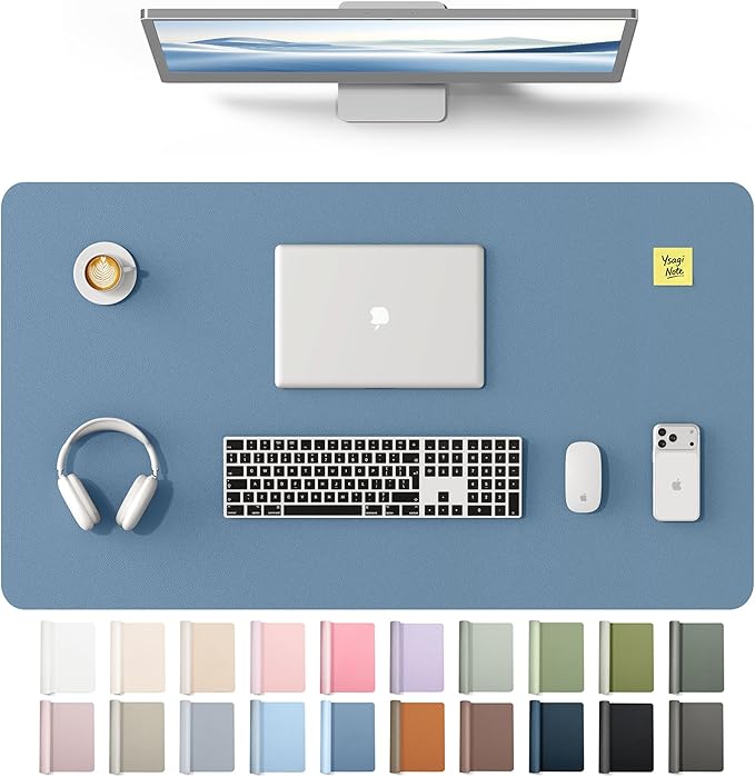 YSAGi Leather Desk Protector, Office Mat, Large Mouse Mat, Non-Slip PU Leather Blotter, Laptop Desk Mat, Waterproof Writing Pad for Office and Home(Blue, 40" x 24") by YSAGi