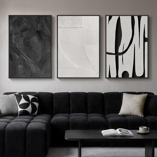 Large Framed Black and White Wall Art for Living Room, 3 Piece Abstract Canvas Prints Paintings, Modern Minimalist Artwork for Walls, Pictures Wall Decor for Office Dining Room Bedroom, 24x36 In by Cuspin