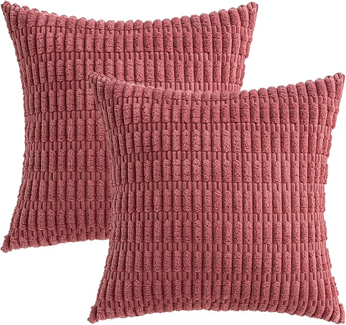 MIULEE Pack of 2 Corduroy Decorative Throw Pillow Covers 20x20 Inch Soft Boho Striped Pillow Covers Modern Farmhouse Home Decor for Sofa Living Room Couch Bed Cranberry Red - Image 6