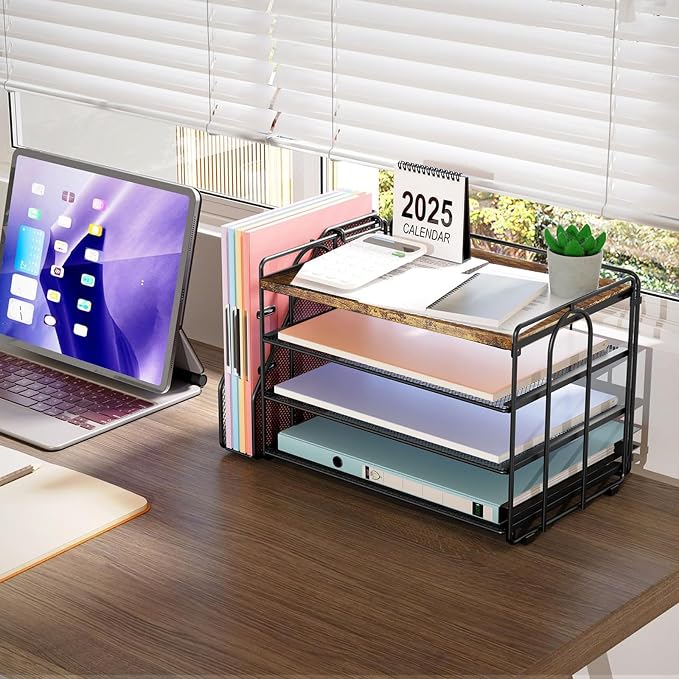 gianotter 4-Tier Wood Paper Organizer With Magazine Holder | Desk Organizers and Accessories, File Organizer for Office Supplies Storag (Wood, 4-Tier) - Image 3