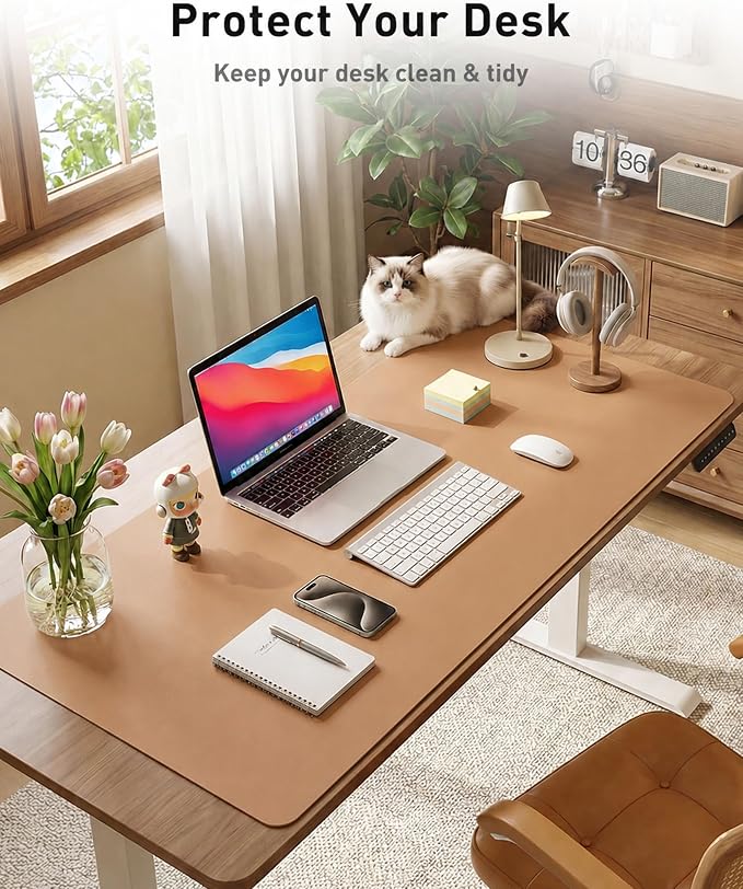 Aothia Faux Leather Desk Mat for Keyboard & Mouse (Khaki, 42" x 17") | Creates One Clean Surface For Your Keyboard, Mouse And Laptop, Helping Keep Your Workspace Organized Every Day - Image 3