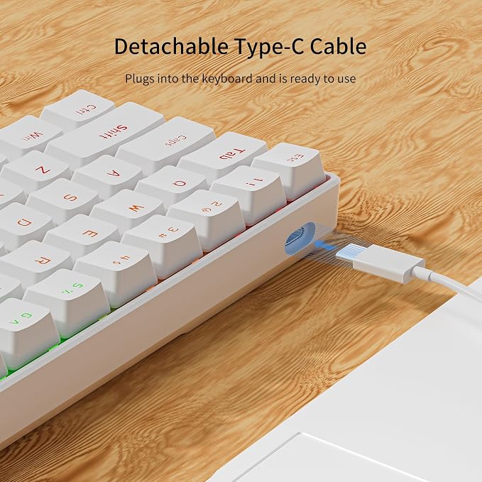 Newmen GM611 Mechanical Keyboard,LEDBacklit Wired Gaming Keyboard RedSwitch | Compact Portable,Mini 61 Keys,LED Backlit,60 Percent Mechanical Keyboard,White Keycaps,Windows Laptop PC,Linear Red Switches - Image 5