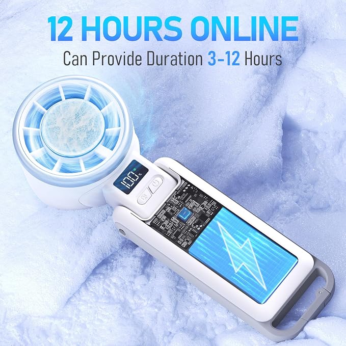 PlayHot Upgraded Portable Handheld Fan with 60°F Ice Cooling, Up tp 12Hrs Personal Fans Portable Rechargeable, 5 Speed 25550RPM Powerful Portables Fan Handheld, Hand/Neck/Desk Fan 3 IN 1(White) - Image 5