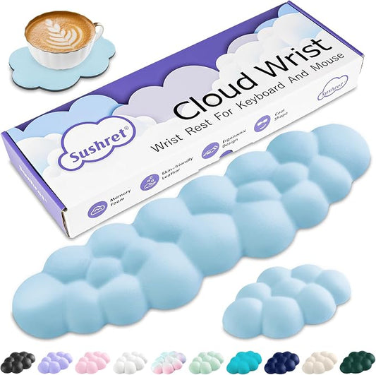Sushret Cloud Wrist Rest Keyboard, Cloud Keyboard Wrist Pad Set with PU Leather Memory Foam, Cute Arm Rest for Palm Support, PC/Gaming Desk Accessories/Office Setup/Computer Hand Cushion - Blue by Sushret