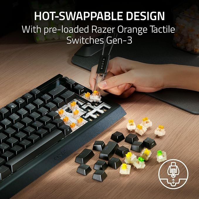 Razer BlackWidow V4 Pro 75% Wireless Gaming Keyboard, Orange Switches | Tactile & Quiet Switches, OLED Display, Hot Swappable, 4K Hz Wireless, Bluetooth, Command Dial, Chroma RGB, Razer Snap Tap - Image 3