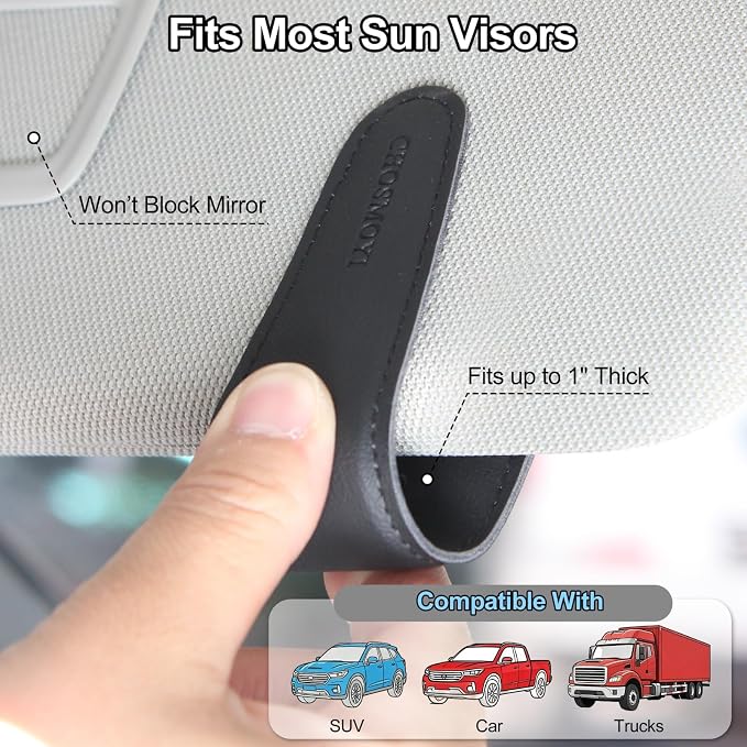 CHOSMOYI 2 Packs Sunglasses Holder for Car, Sunglass Clip for Car Visor, Magnetic Leather Car Eyeglass Holder and Ticket Card Clip, Suitable for Different Size Eyeglasses(Black - Image 5