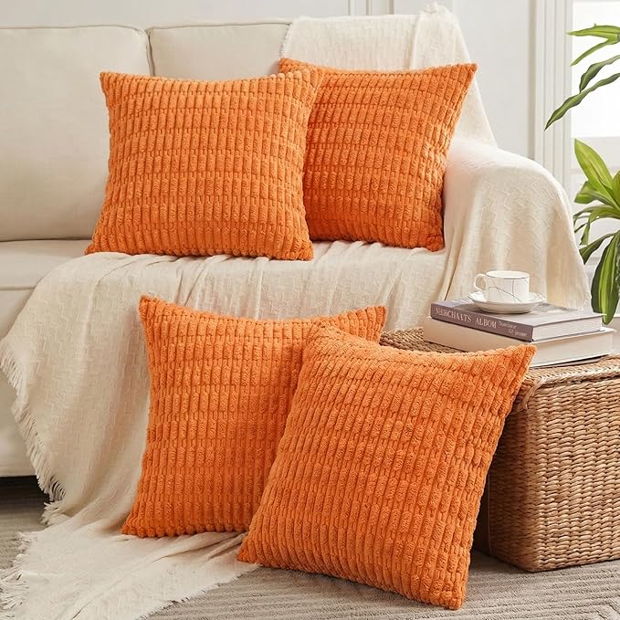 Fancy Homi 4 Packs Decorative Throw Pillow Covers for Living Room Couch Bed, Modern Farmhouse Boho Home Décor Accent Cushion Case, 18" x 18", Orange by Fancy+Homi