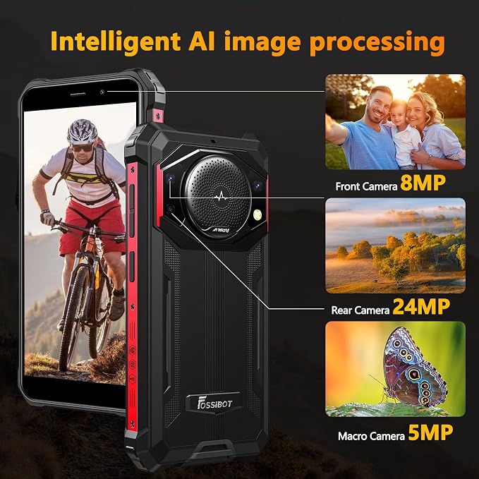 FOSSIBOT F101P Android 13 Rugged Smartphone, 7GB+64GB /1TB Rugged Call Phone 10600mAh Unlocked Phone 123dB Loud Volume Phone 5.45" 24MP+8MP Camera Waterproof Smartphone 4G Dual SIM OTG 18W Charger - Image 5