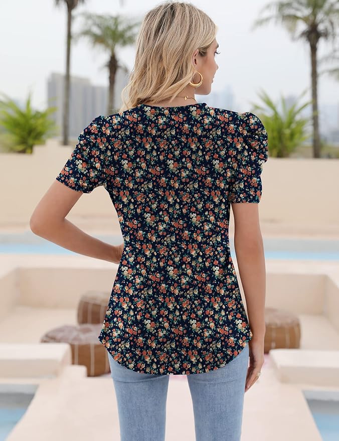 Ivicoer Puff Short Sleeve Shirt for Women Eyelet Tops Summer Crewneck Blouse Loose Fit S-XXL - Image 5