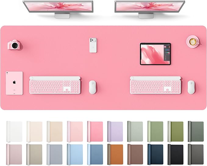 YSAGi Leather Desk Protector, Office Mat, Large Mouse Mat, Non-Slip PU Leather Blotter, Laptop Desk Mat, Waterproof Writing Pad for Office and Home(Pink, 63" x 24") by YSAGi