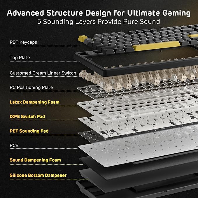 RK ROYAL KLUDGE X104 Wired Full Size Mechanical Gaming Keyboard, Metal Knob | Creamy Keyboard with Number Pad,104 Keys RGB Computer Keyboard Hot Swappable Linear Switch, Online Software for Wins/Mac - Image 4