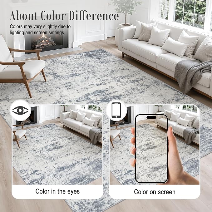 5x8 Area Rug Living Room Rug: Washable Modern Abstract Soft Thin Rug Indoor Floor No Slip Carpet for Bedroom Dining Room Farmhouse Nursery Home Office - Blue Grey - Image 5