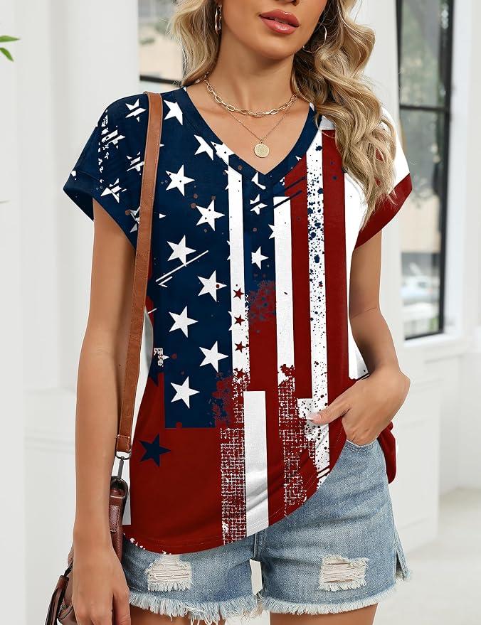 Rapbin Womens Summer Tops Women Blouses Dressy Casual V Neck T Shirts Short Sleeve Spring Tops for Women - Image 6