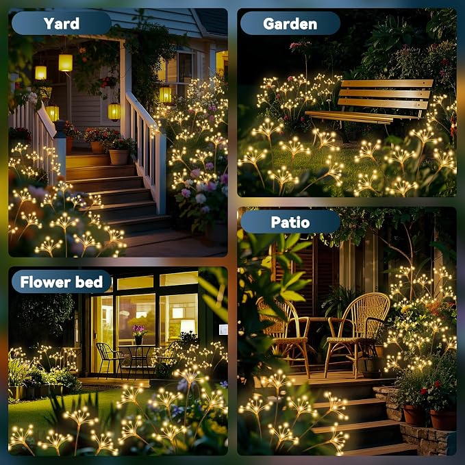 JJGoo Solar Garden Lights, New Upgraded 2 Pack Solar Swaying Starburst Light, Waterproof Fireworks Outdoor Lights, Yard Patio Pathway Decoration, Warm White - Image 9