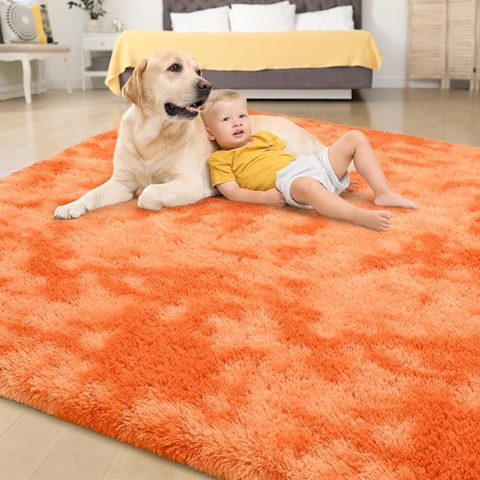 Tepook Orange Area Rugs for Living Room Bedroom, 4x6 Fluffy Shaggy Fuzzy Rug for Kids Room, Large Plush Shag Carpet for Nursery Dorm Classroom Playroom Home Decor Aesthetic - Image 4