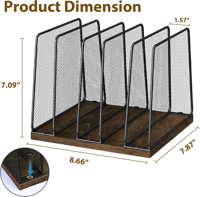 LEKETREE Desk File Organizer, 5-Section Upright File Sorter, Vertical File Folder Holder, Mesh Metal Wood Office Desktop Organization for Document, Magazine, Books and more (Wood and Black) - Image 6