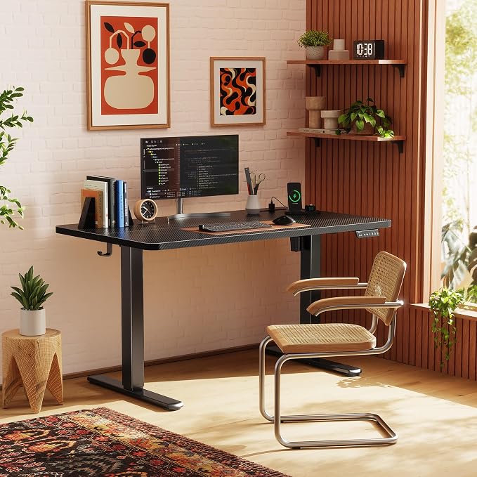 Huuger Electric Standing Desk with Power Outlets and USB-C Port, 47 X 24 Inch Height Adjustable Desk, Sit Stand Desk for Home Office, Computer & Gaming Desk with 4 Presets, Carbon Black - Image 2