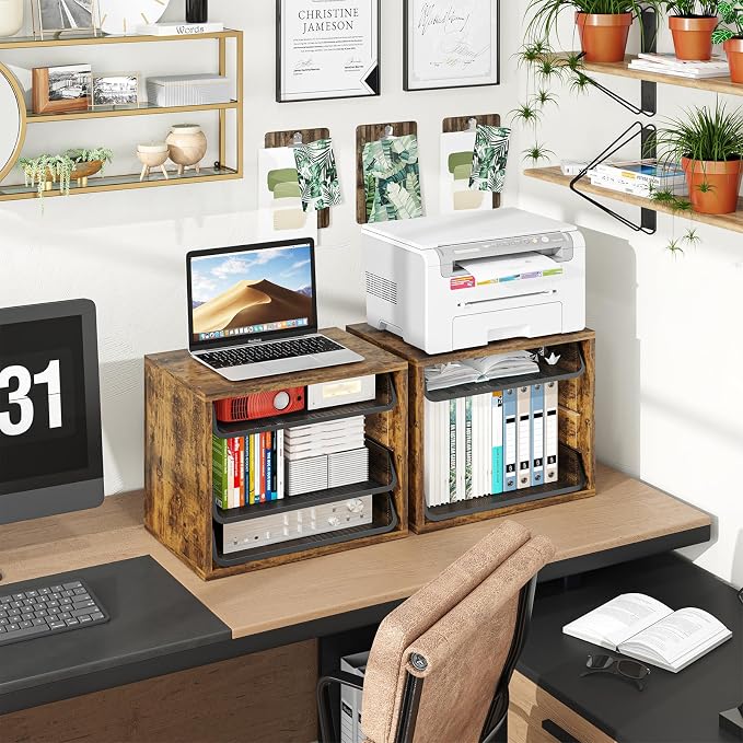 Simple Trending 4-Tier Desk File Organizer, Paper Organizer, Rustic Brown | Adjustable Letter Trays, Wood Desktop File Sorter, Farmhouse Style, for Office Home Classroom, 10.75"D x 15.2"W x 11.8"H - Image 6