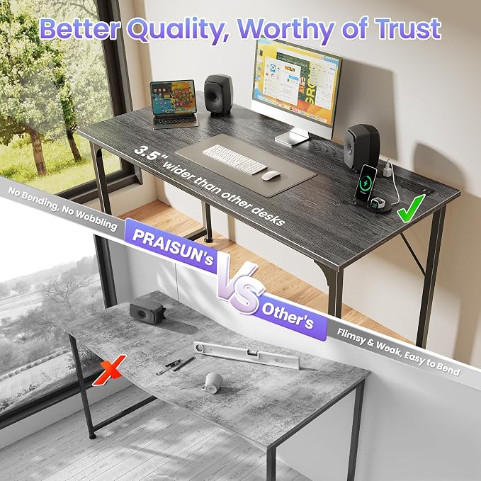 PRAISUN 47 X 20 Inch Computer Desk, Power Outlets, USB-C, Grey | Office Desk with 4 AC Outlets, USB & USB-C, Sturdy Metal Frame, Spacious Desktop for Work, Writing, Study & Gaming - Image 5