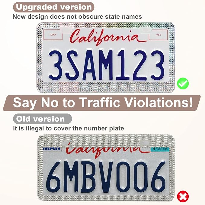 QUANQIUFEI Bling License Plate Frames for Women, Sparkly Rhinestone Diamond Car Accessories with Glitter Crystal Caps (1 Pack Colorful) - Image 3