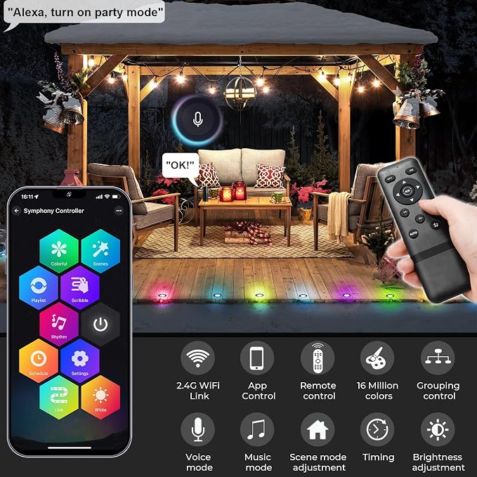 Sumaote Recessed Smart Deck Lights Kit, 10 Pack Ø 1.77" RGBW+IC Multicolor Dynamic Low Voltage Landscape Lights IP67 Waterproof Outdoor for Garden Yard Path Ground Stairs - Image 4