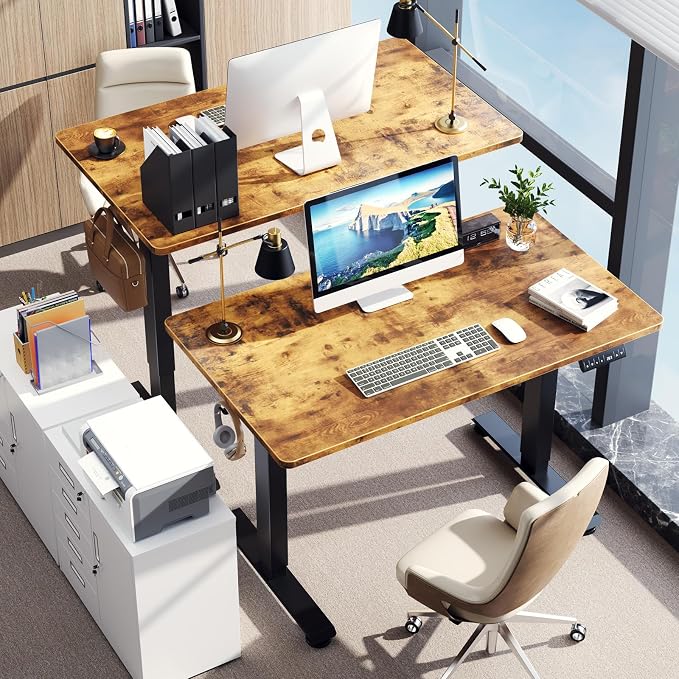 Veken Standing Desk, Brown, 47.2×23.6 Inch | Height Adjustable Sit Stand Up Computer Tables for Home Office, Study , Writing, Suit students, employees and group work - Image 2
