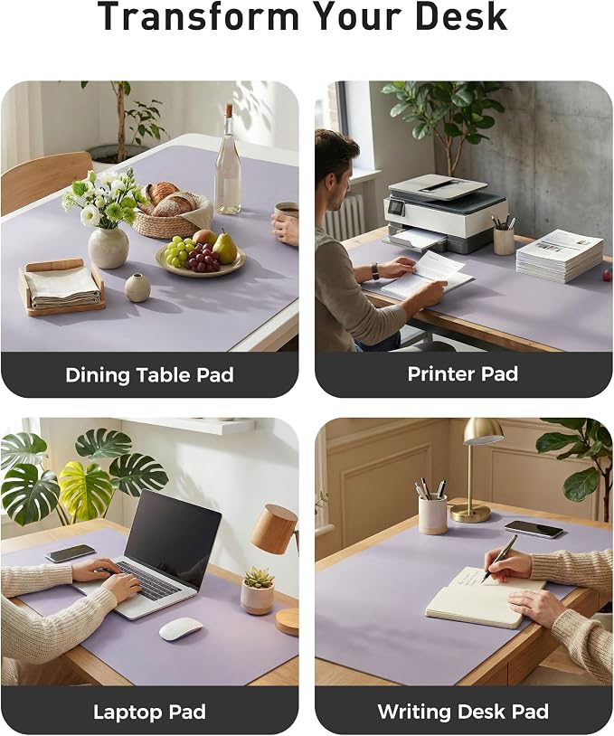 Aothia Faux Leather Desk Mat - Large Mouse Pad, Non-Slip PU Leather Blotter, Waterproof Writing Surface for Office and Home (Lavender, 63" x 24") - Image 6
