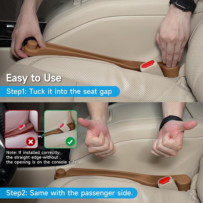 Car Seat Gap Filler Set of 2, 3IN1 Seat Side Gap Filler Plug with Storage Slot & Hook Function, Soft Foam Universal Fit Car SUV Truck Fill Gap Between Seats Console Organizer（Narrow Mocha Brown ） - Image 9