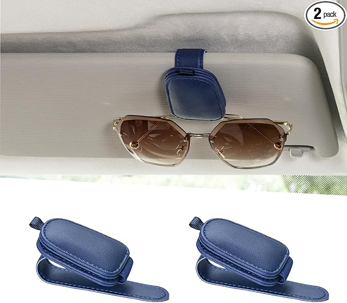 Yuoyar Magnetic Leather Sunglasses Holder for Car, 2 Packs (Blue) | Magnetic Car Visor Accessories by YUOYAR