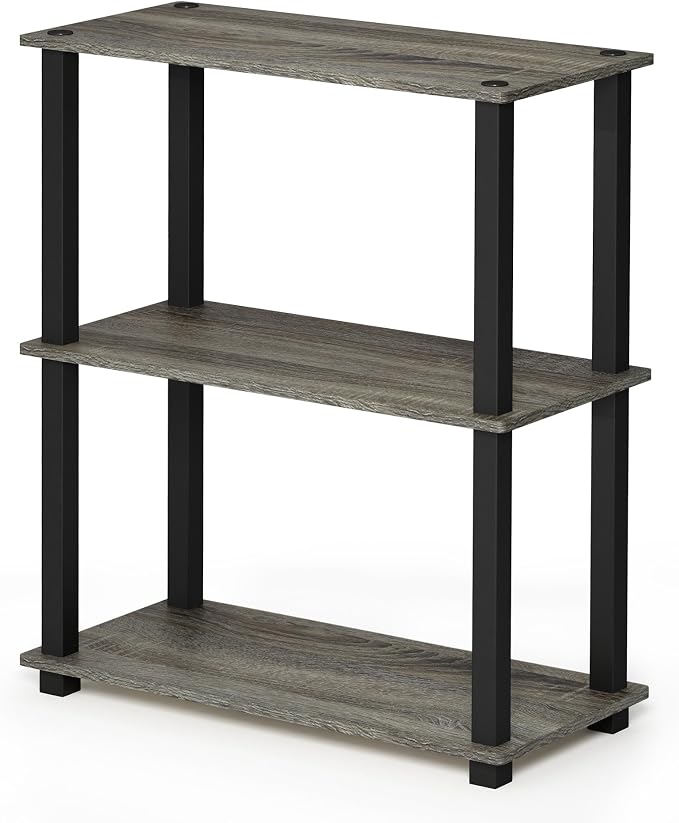 Furinno TURN-S-TUBE Storage Shelves Set of 2, 3-Tier Book Shelf, Corner Shelf, Toolless Open Shelves, Square Tubes, for Organization and Storage, Living Room, Garage, Home Office, French Oak - Image 5
