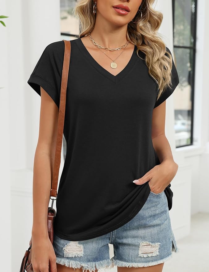 Rapbin Womens Summer Tops Women Blouses Dressy Casual V Neck T Shirts Short Sleeve Spring Tops for Women - Image 5