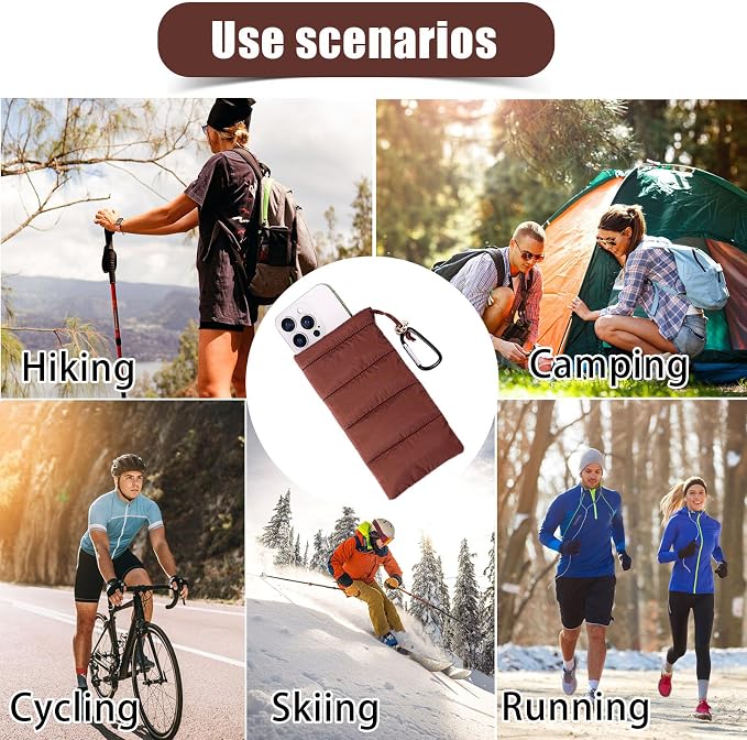 Lyreh Thermal Phone Pouch, Down Cotton Warm Phone Case Cover Bags Prevents Freezing & Overheating Protector Cellphone Pouch with Carabiner Ideal for Outdoor Camping Hiking Skiing (Brown) - Image 7