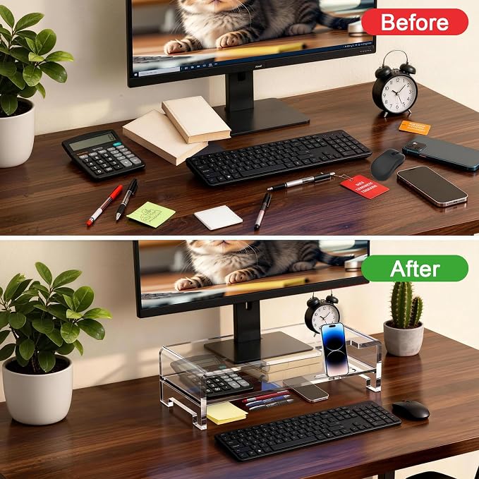 Acrylic Monitor Stand Riser Clear Laptop Stand 2-Tier L16 xW7.5 xH4.7 | Computer Monitor Stand Laptop Riser with Storage, Compatible with All Notebooks and Monitors, Desk Organizer for Home Office - Image 5