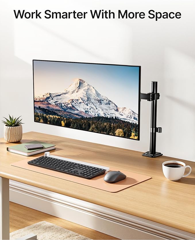 monTEK Extra-Long Monitor Arm for 17-32" Screens, 22 lbs | Articulating desk mount, extended reach, height adjustment, tilt, swivel, clamp/grommet bases and VESA 75/100 - Image 7