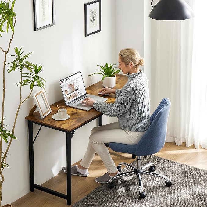 Sweetcrispy 63-Inch Small Computer Desk for Bedroom, Brown | Gaming Writing Work and Study Desk for Home Office, Sturdy Metal Frame and Compact Modern Design with X-Shaped - Image 2