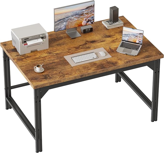 Mericonia 40 Inch Computer Desk, 1" Thick Small Office Table, Brown | Modern Simple Style, Heavy Duty Industrial Frame, Small Study & Writing Table for Home Bedroom Work by MERICONIA