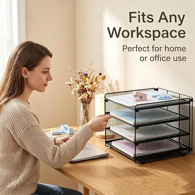 OPNICE 4-Tier Paper Organizer Letter Tray, Desk Organizers and Accessories, Office Desk Accessories, Desktop File Organizer for Office, Home or School, Black - Image 7