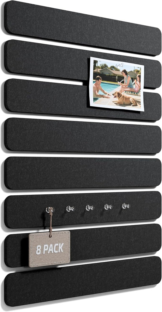 Fluxynara 13" x 2" Felt Wall Panels, Black | 8-Pack Includes 50 Push Pins and Adhesive Tabs for Photos, Notes and Decor in Bedroom Doors, Home Office or Studios by FLUXYNARA