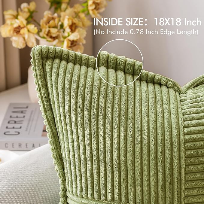 MIULEE Spring Decorative Throw Pillow Covers for Couch Bed Livingroom 18x18 Inch Set of 2 Green Boho Accent Throw Pllows Broadside Striped Patchwork Soft Corduroy Summer Pillowcases - Image 2