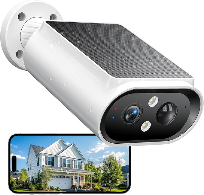 AlkiVision Solar Security Cameras Wireless Outdoor - 2K Night Color Vision Cameras for Home Security, AI Motion Detection, 360° View, Spotlight, 2-Way Audio, Siren, IP67 Waterproof, SD/Cloud Storage by AlkiVision