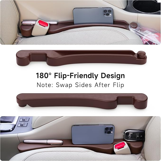 Car Seat Gap Filler 2 Pack Soft Foam Multifunctional Seat Side Gap Filler with Organizer & Hook Function, 3in1 Gap Stopper Universal Fit Car SUV Truck Fill The Gap Between Seat & Console (Espr Brown) - Image 7