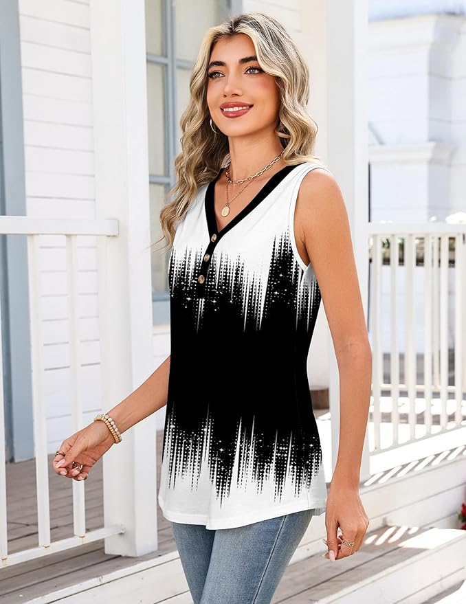 Zeagoo Tank Tops for Women 2026 Summer Top Henley Shirts Dressy Casual Loose Fit V-Neck Button Down Sleeveless Tshirt Blouse - Image 4