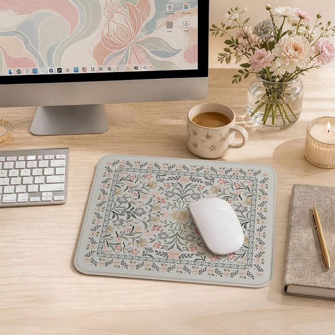 iCasso Aesthetic Small Mouse Pad, 9.5x7.9in,Home Office,Gray Floral | Mini Portable Travel Mousepad, Anti-Slip and Comfortable Cloth Mouse Mat with Stitched Edges for Computer, Home - Image 8