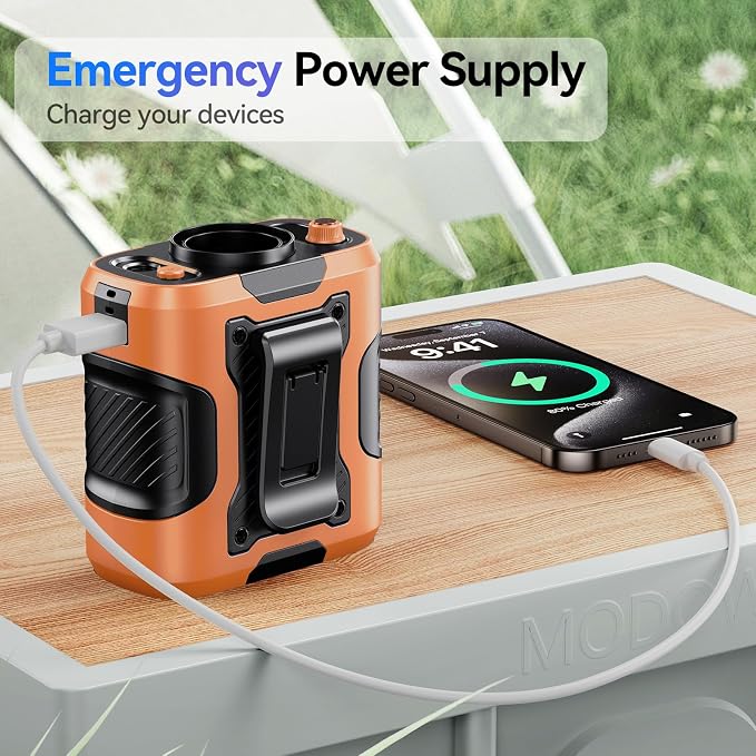 KIMMOO 5 in 1 Portable Waist Fan, 100 Speeds Powerful 13500RPM, Hands-Free Neck Fan with up to 24H Cooling, Rechargeable Personal Wearable Belt Body Shirt Fan for Camping Outdoor Jobsite, Orange - Image 6